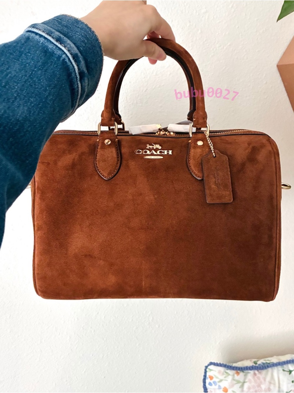 NWT🍯Coach Rowan Large Satchel Bag Suede Warm Brown CET42 Classic Crossbody - Picture 8 of 11
